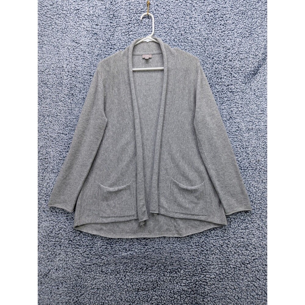 J Jill 100% Cashmere Cardigan Size MP Open Front Boho Knit Wool Minimalist Gray